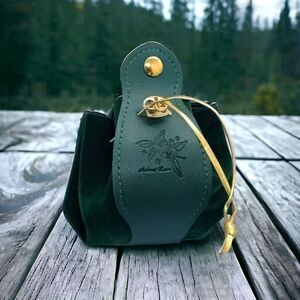 Green Mini Drawstring Pouch Bag with Gold Accent